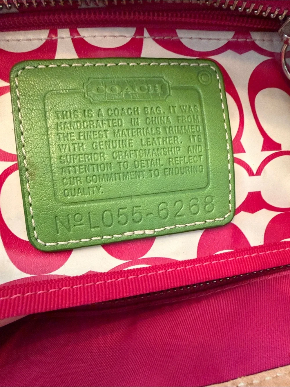 Coach Vintage Leatherware 2005 Pink and Blue Nylon Tote with Green Trim Retail
